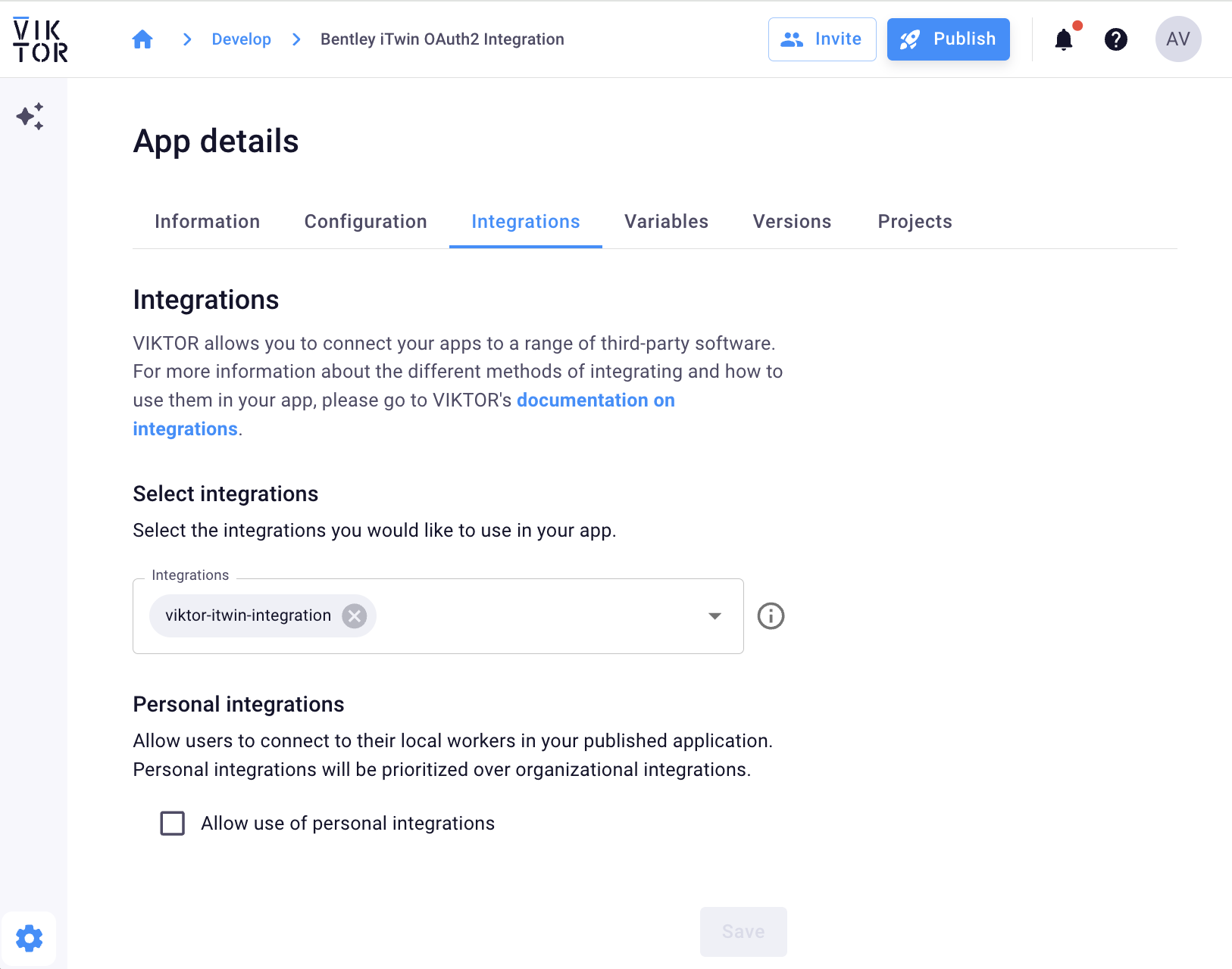 Assign the integration in App details