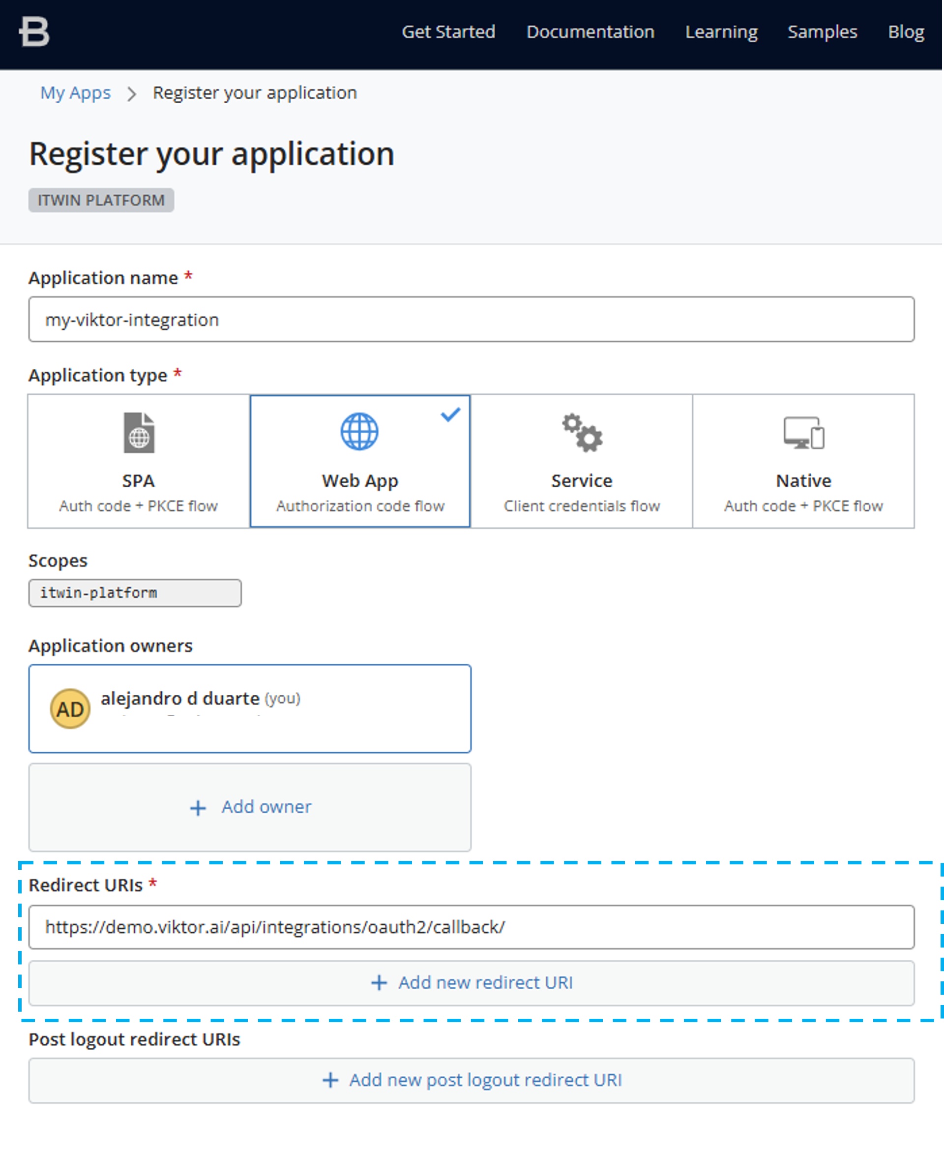 Bentley application registration