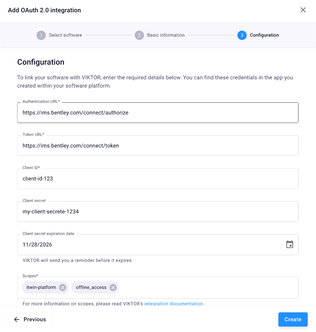 Bentley OAuth configuration in VIKTOR