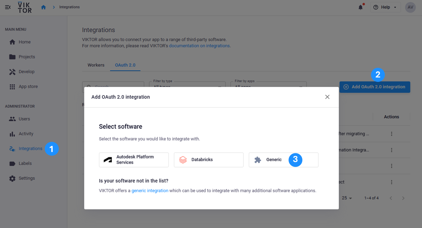 Open the OAuth 2.0 modal