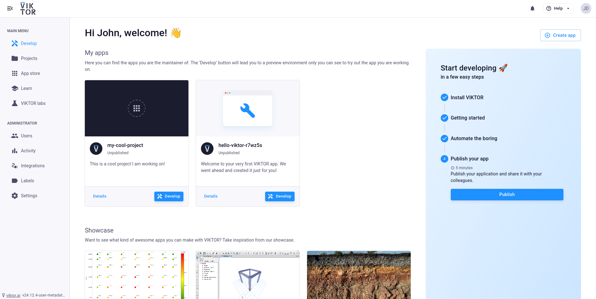 Developer dashboard