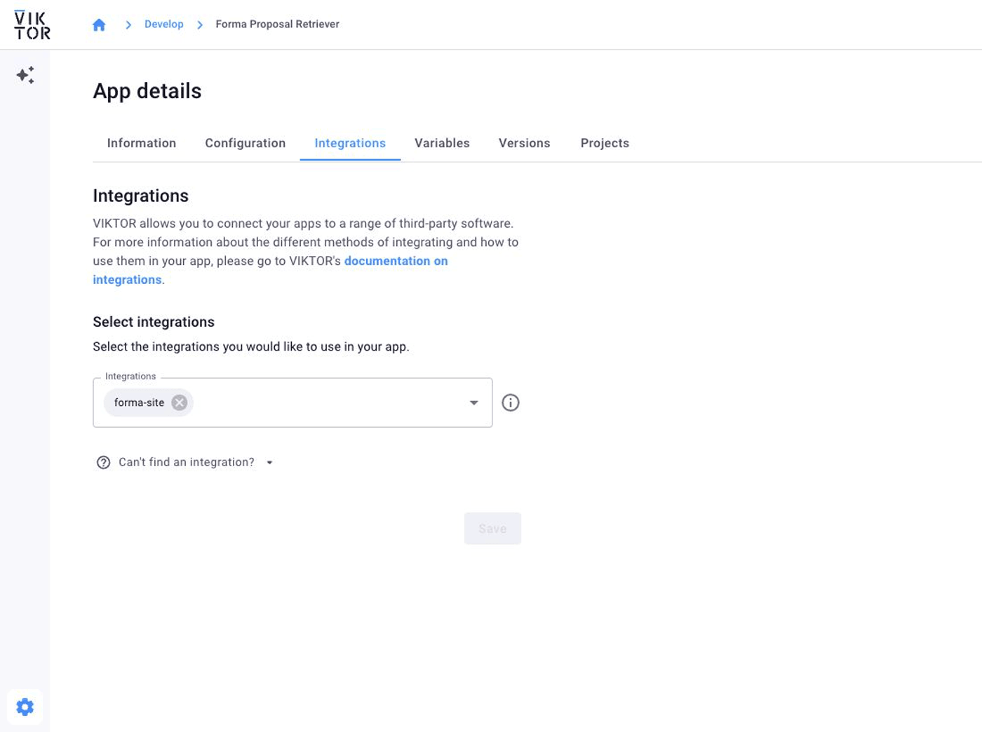 Assign the Forma Site integration in App details