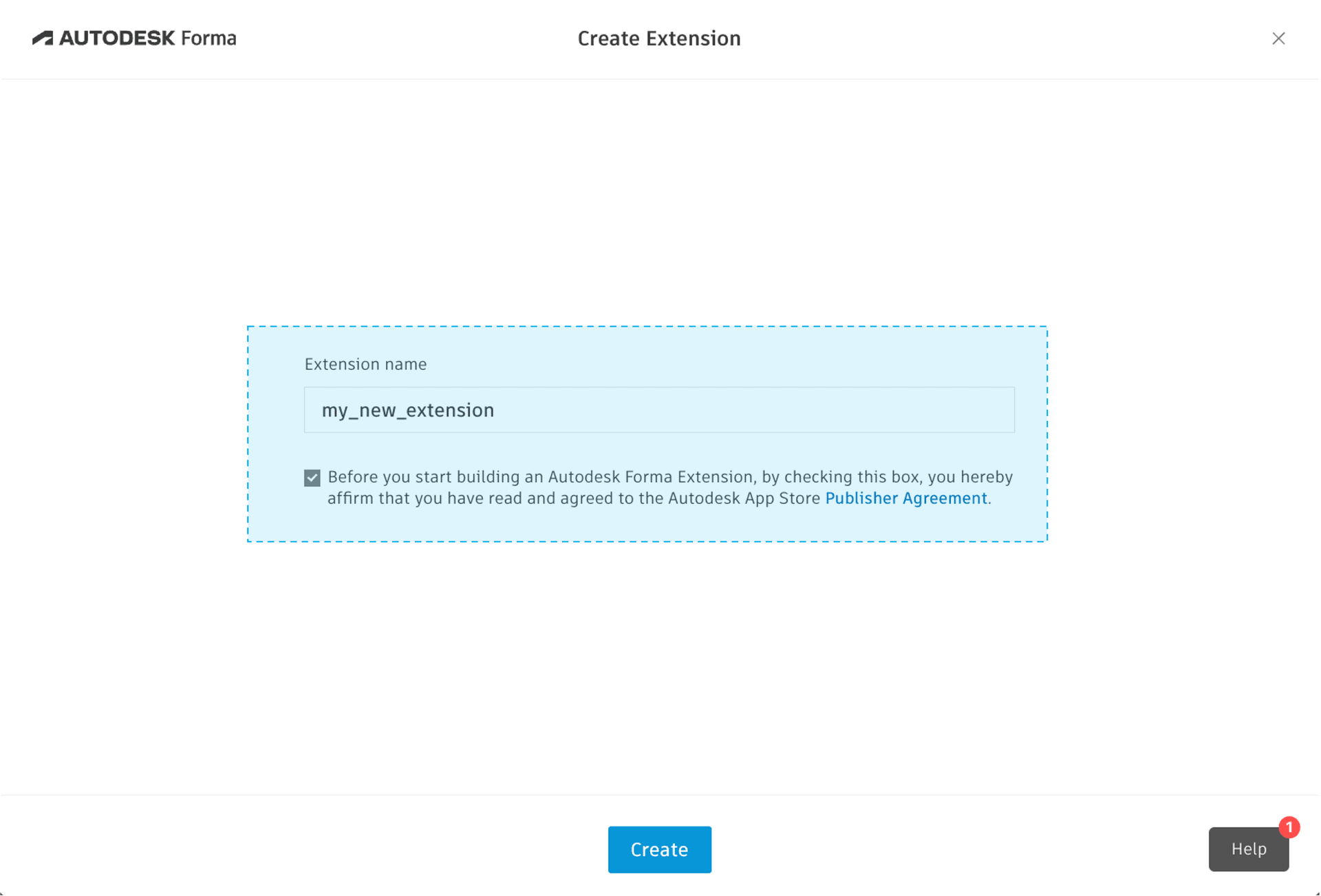 Enter the new Forma extension details