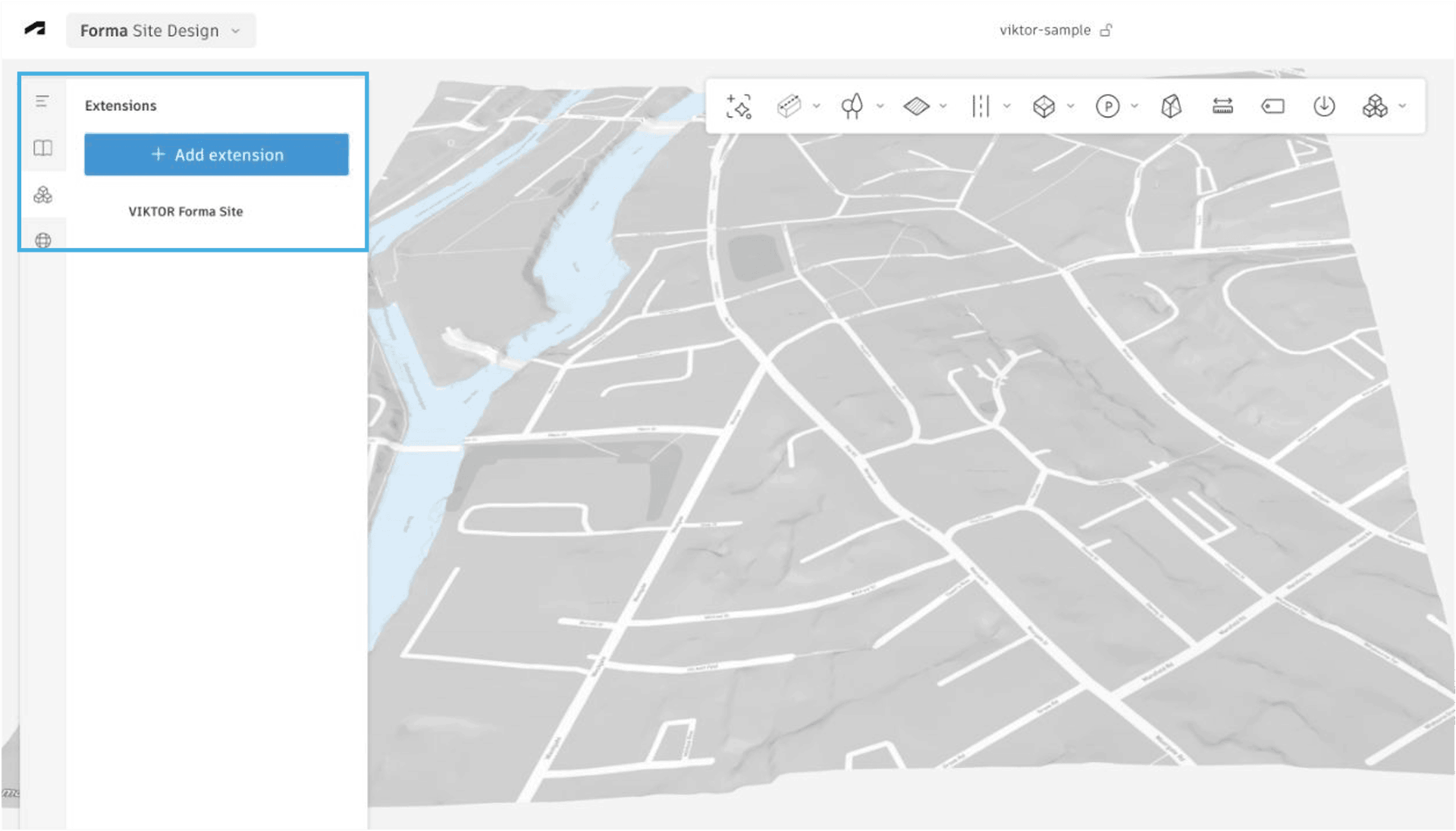 Open the Extensions panel in Forma Site Design
