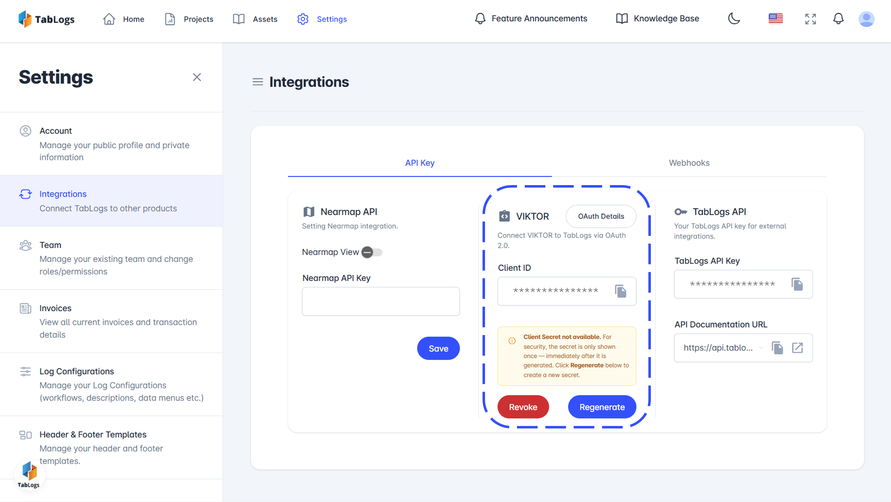 TabLogs OAuth details