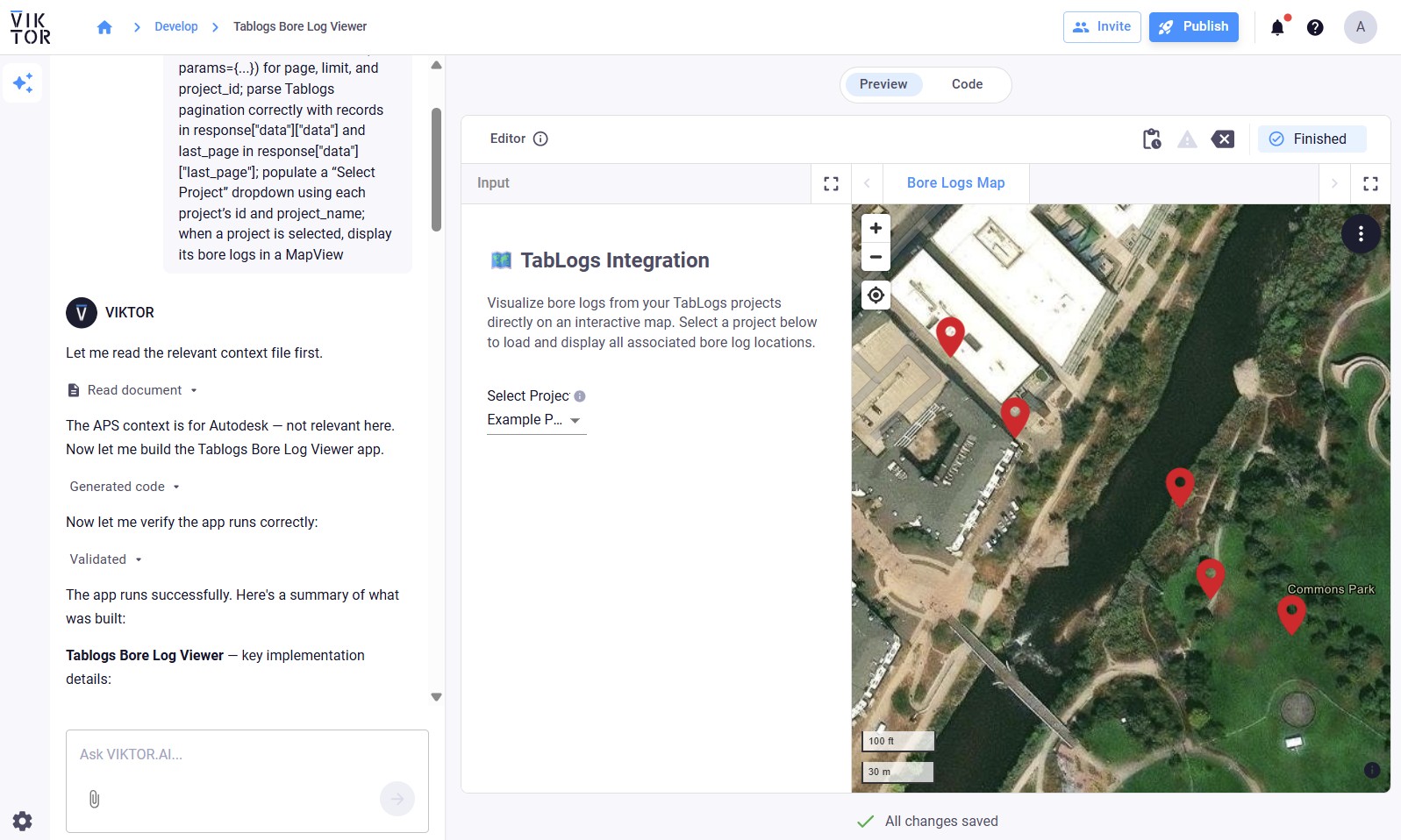 TabLogs App Builder result