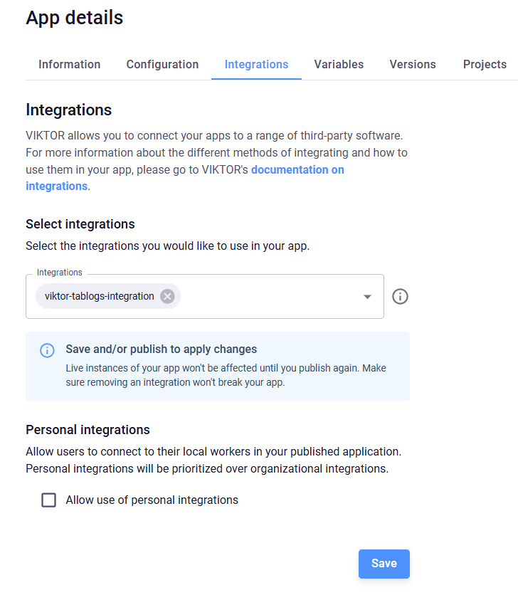 Assign the integration in App details